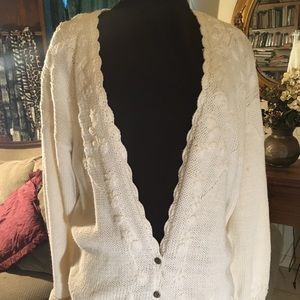 Cotton Ivory Sweater Cardigan Beautiful Flowery